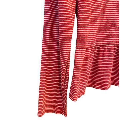 J. Crew 100% Cotton Candy Cane Red‎ & White Striped Ruffle Hem Top Blouse Small - Picture 9 of 10